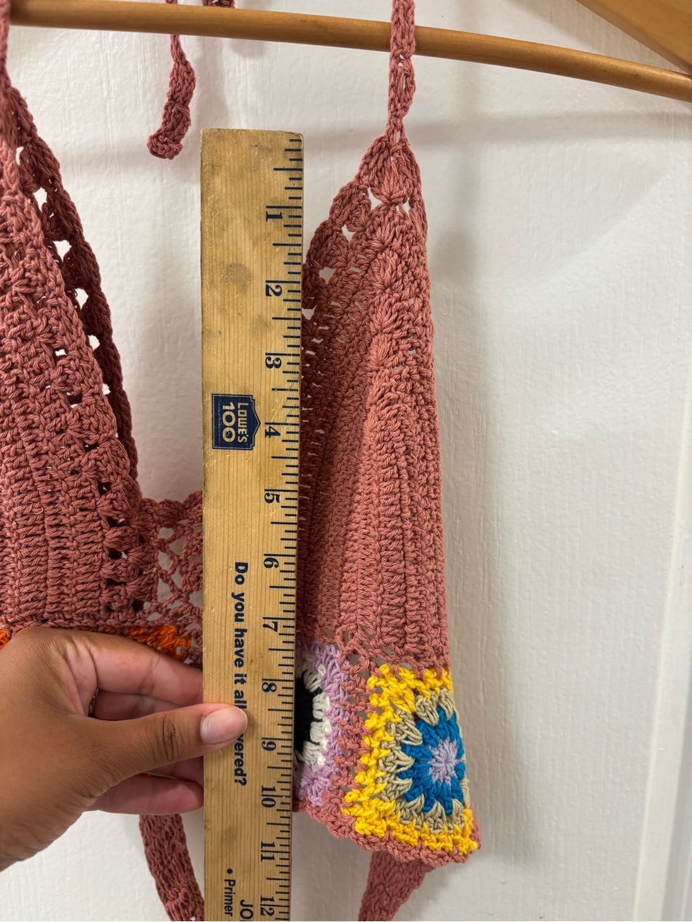 Boho Festival Crochet Granny Square Floral Cropped Halter Top Dusty Rose M - Picture 5 of 6